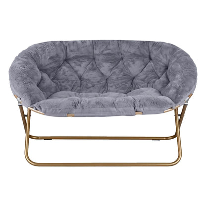 Artiss Double Saucer Chair Soft Faux Fur Lounge Foldable Oversize Chair for Bedroom Grey - Image 4