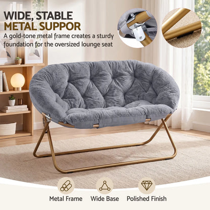 Artiss Double Saucer Chair Soft Faux Fur Lounge Foldable Oversize Chair for Bedroom Grey - Image 7