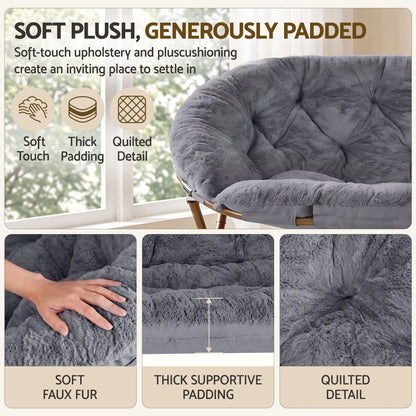 Artiss Double Saucer Chair Soft Faux Fur Lounge Foldable Oversize Chair for Bedroom Grey - Image 8