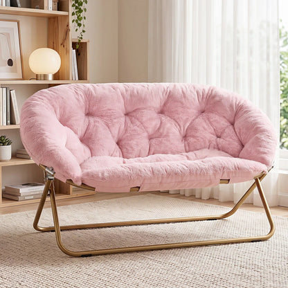 Artiss Double Saucer Chair Soft Faux Fur Lounge Foldable Oversize Chair for Bedroom Pink