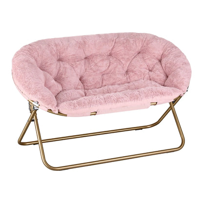 Artiss Double Saucer Chair Soft Faux Fur Lounge Foldable Oversize Chair for Bedroom Pink - Image 2