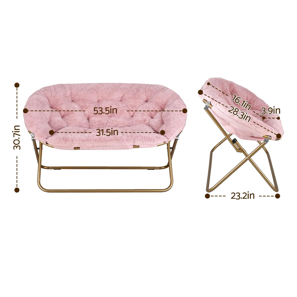 Artiss Double Saucer Chair Soft Faux Fur Lounge Foldable Oversize Chair for Bedroom Pink - Image 3