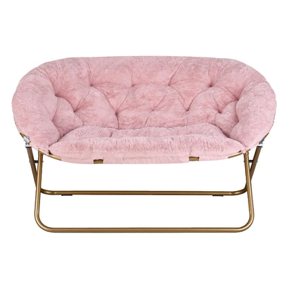 Artiss Double Saucer Chair Soft Faux Fur Lounge Foldable Oversize Chair for Bedroom Pink - Image 4