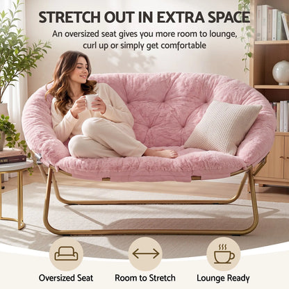Artiss Double Saucer Chair Soft Faux Fur Lounge Foldable Oversize Chair for Bedroom Pink - Image 5