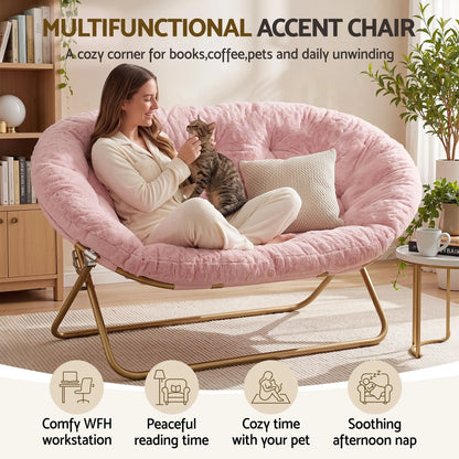 Artiss Double Saucer Chair Soft Faux Fur Lounge Foldable Oversize Chair for Bedroom Pink - Image 6