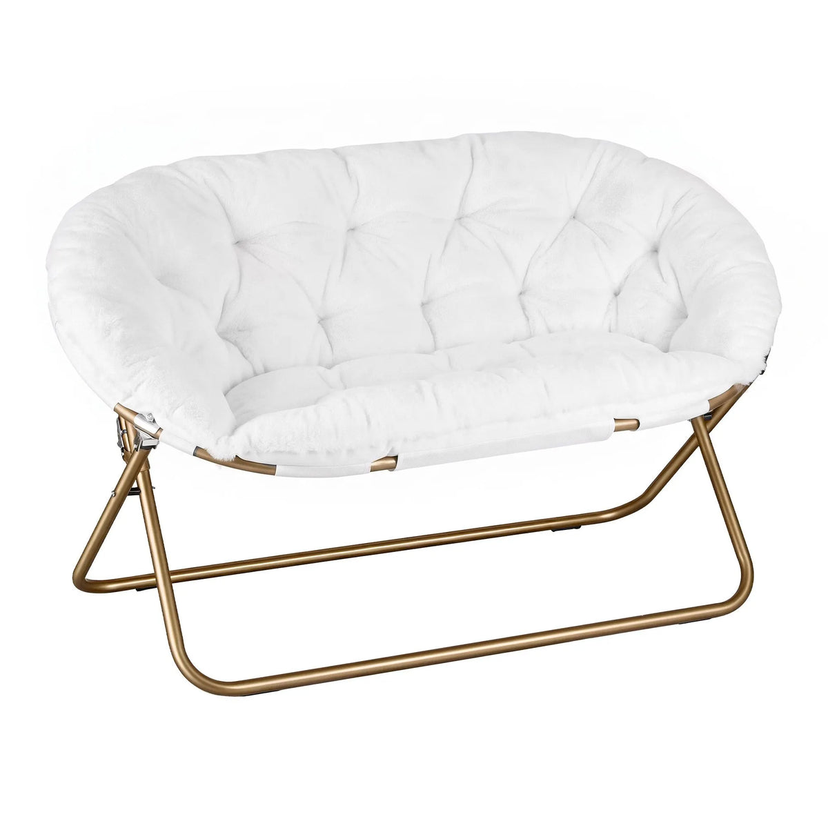 Artiss Double Saucer Chair Soft Faux Fur Lounge Foldable Oversize Chair for Bedroom White - Image 2