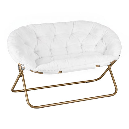 Artiss Double Saucer Chair Soft Faux Fur Lounge Foldable Oversize Chair for Bedroom White - Image 2