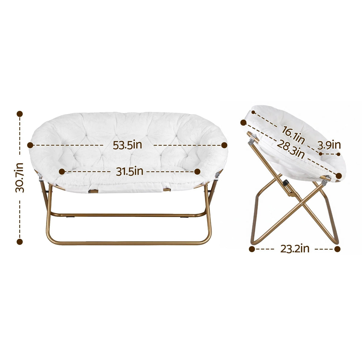 Artiss Double Saucer Chair Soft Faux Fur Lounge Foldable Oversize Chair for Bedroom White - Image 3