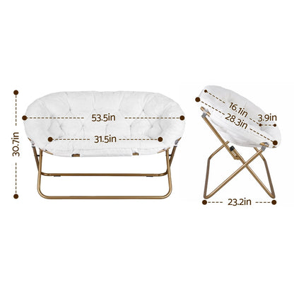 Artiss Double Saucer Chair Soft Faux Fur Lounge Foldable Oversize Chair for Bedroom White - Image 3