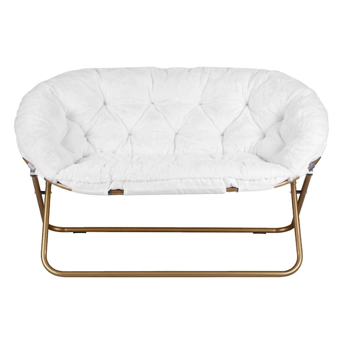 Artiss Double Saucer Chair Soft Faux Fur Lounge Foldable Oversize Chair for Bedroom White - Image 4