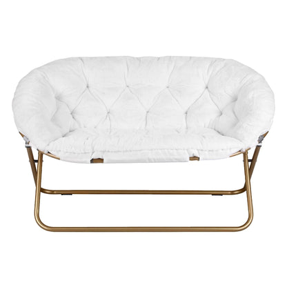 Artiss Double Saucer Chair Soft Faux Fur Lounge Foldable Oversize Chair for Bedroom White - Image 4