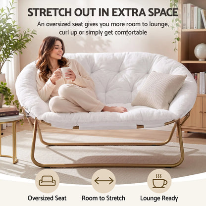 Artiss Double Saucer Chair Soft Faux Fur Lounge Foldable Oversize Chair for Bedroom White - Image 5