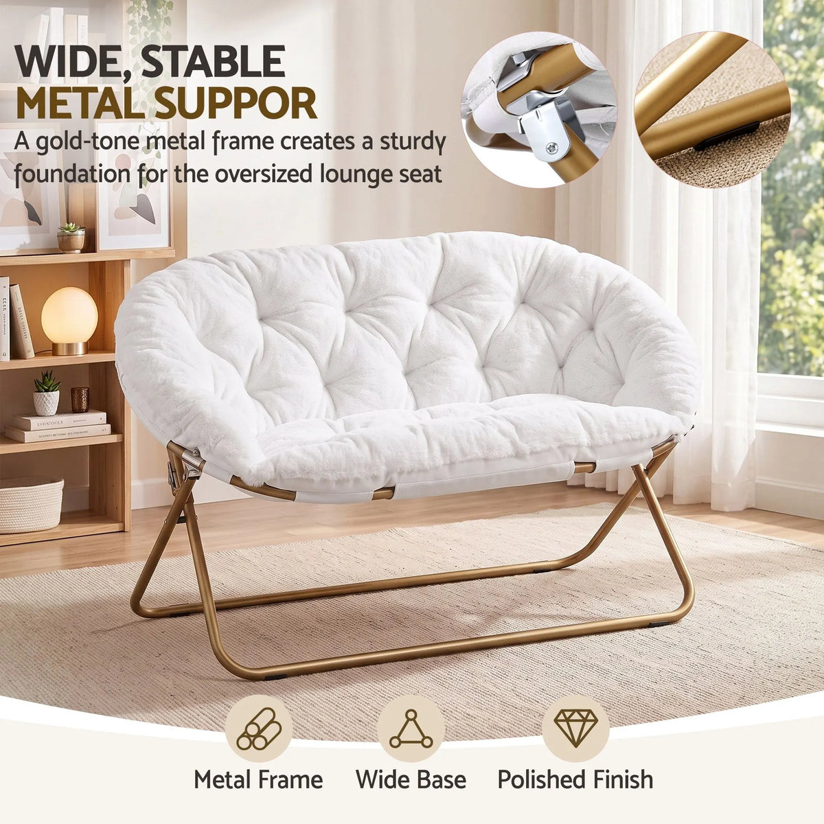 Artiss Double Saucer Chair Soft Faux Fur Lounge Foldable Oversize Chair for Bedroom White - Image 7