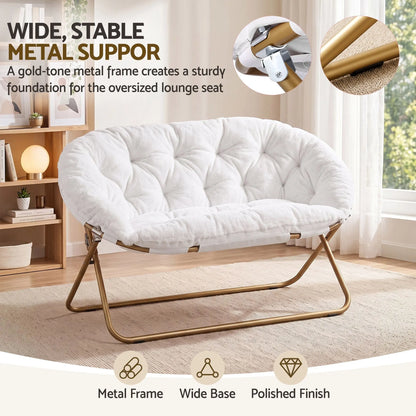 Artiss Double Saucer Chair Soft Faux Fur Lounge Foldable Oversize Chair for Bedroom White - Image 7