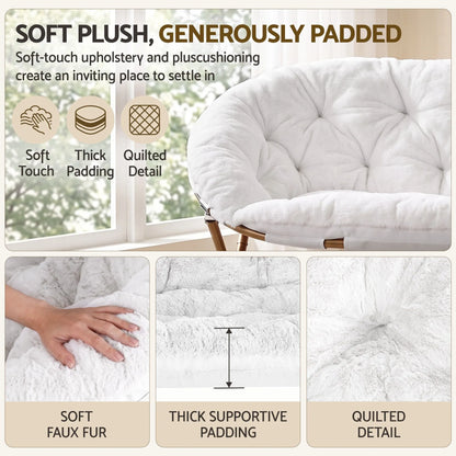 Artiss Double Saucer Chair Soft Faux Fur Lounge Foldable Oversize Chair for Bedroom White - Image 8