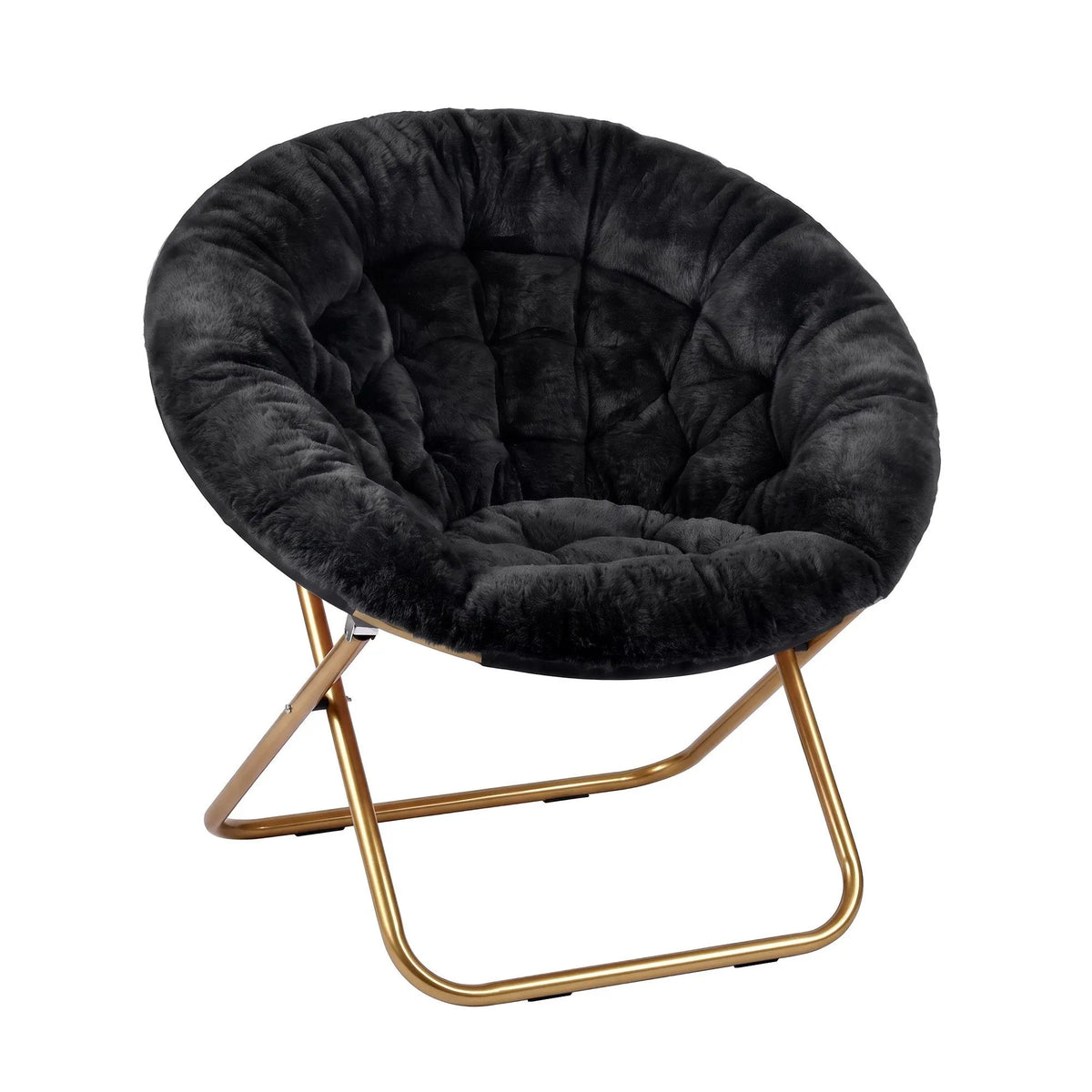 Artiss Cozy Saucer Chair Soft Faux Fur Folding Accent Chair for Bedroom Black - Image 2