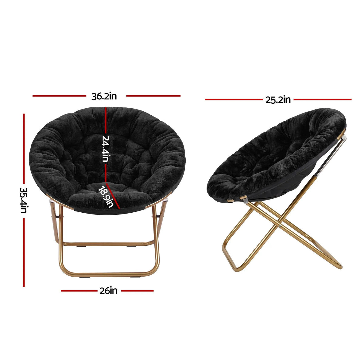 Artiss Cozy Saucer Chair Soft Faux Fur Folding Accent Chair for Bedroom Black - Image 3