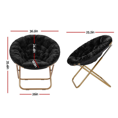 Artiss Cozy Saucer Chair Soft Faux Fur Folding Accent Chair for Bedroom Black - Image 3