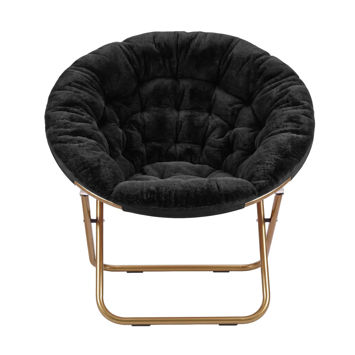 Artiss Cozy Saucer Chair Soft Faux Fur Folding Accent Chair for Bedroom Black - Image 4