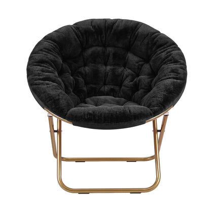 Artiss Cozy Saucer Chair Soft Faux Fur Folding Accent Chair for Bedroom Black - Image 4