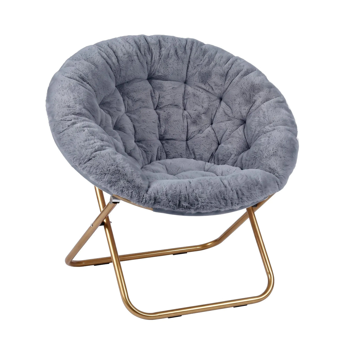 Artiss Cozy Saucer Chair Soft Faux Fur Folding Accent Chair for Bedroom Grey - Image 2