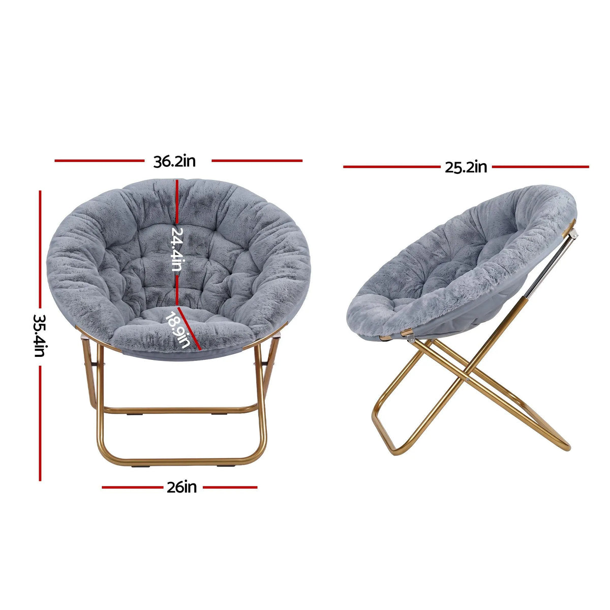 Artiss Cozy Saucer Chair Soft Faux Fur Folding Accent Chair for Bedroom Grey - Image 3