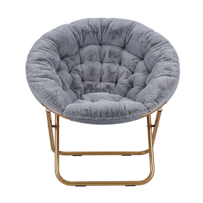Artiss Cozy Saucer Chair Soft Faux Fur Folding Accent Chair for Bedroom Grey - Image 4
