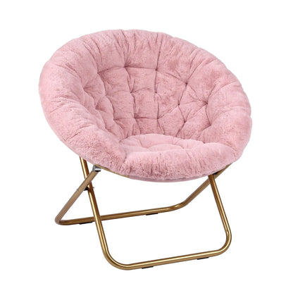Artiss Cozy Saucer Chair Soft Faux Fur Folding Accent Chair for Bedroom Pink - Image 2