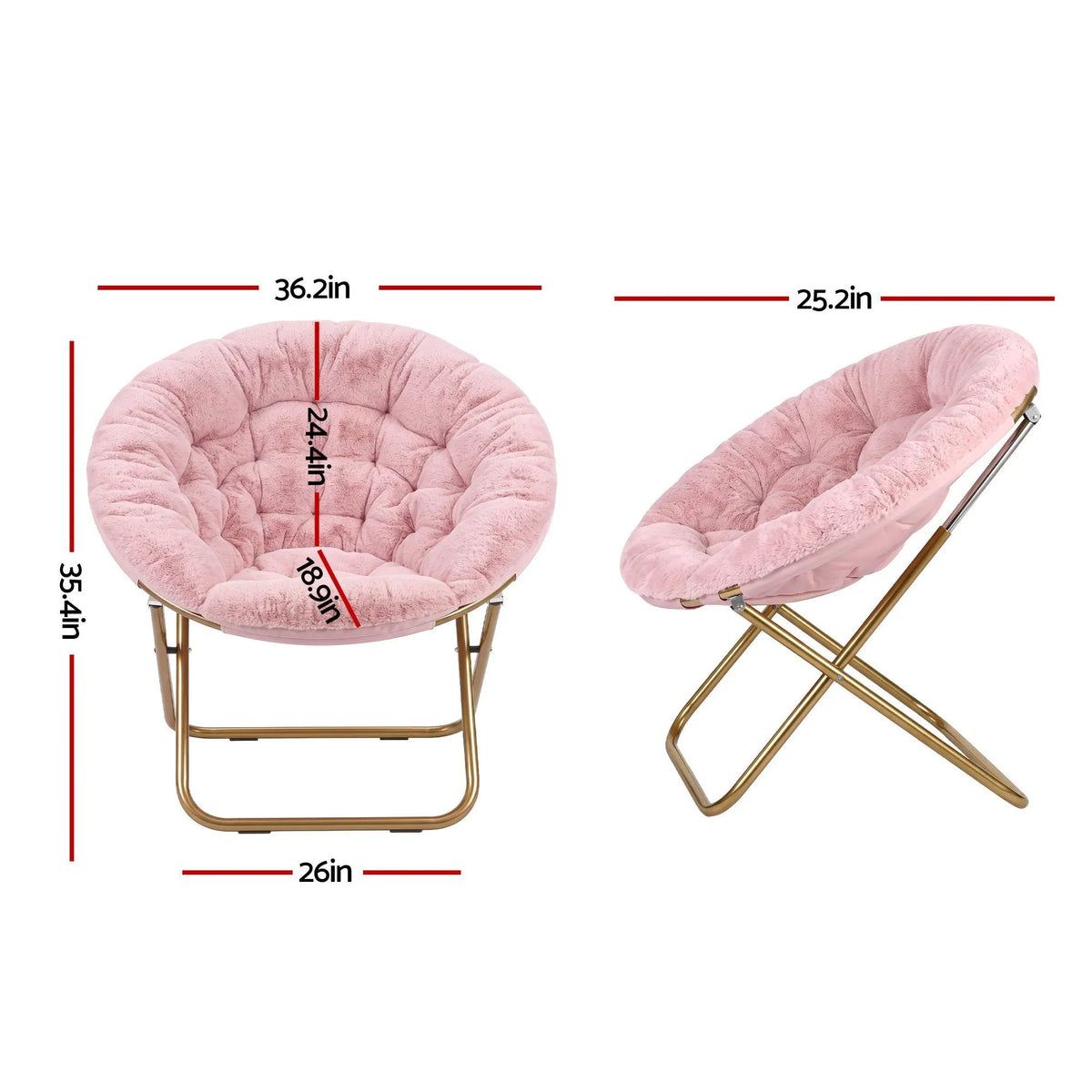 Artiss Cozy Saucer Chair Soft Faux Fur Folding Accent Chair for Bedroom Pink - Image 3