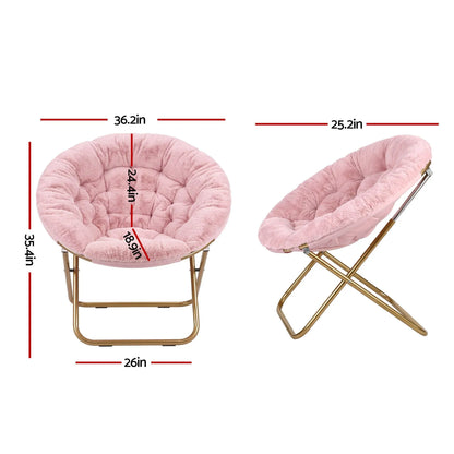 Artiss Cozy Saucer Chair Soft Faux Fur Folding Accent Chair for Bedroom Pink - Image 3