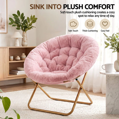Artiss Cozy Saucer Chair Soft Faux Fur Folding Accent Chair for Bedroom Pink - Image 5