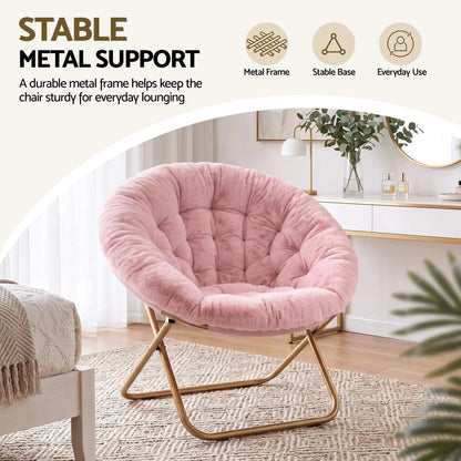Artiss Cozy Saucer Chair Soft Faux Fur Folding Accent Chair for Bedroom Pink - Image 7