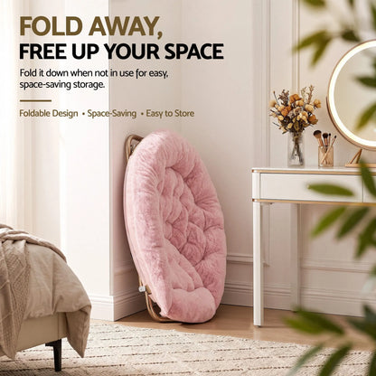 Artiss Cozy Saucer Chair Soft Faux Fur Folding Accent Chair for Bedroom Pink - Image 8
