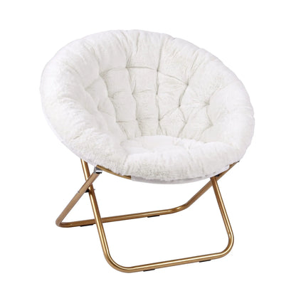 Artiss Cozy Saucer Chair Soft Faux Fur Folding Accent Chair for Bedroom White - Image 2