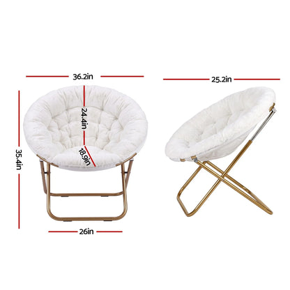 Artiss Cozy Saucer Chair Soft Faux Fur Folding Accent Chair for Bedroom White - Image 3