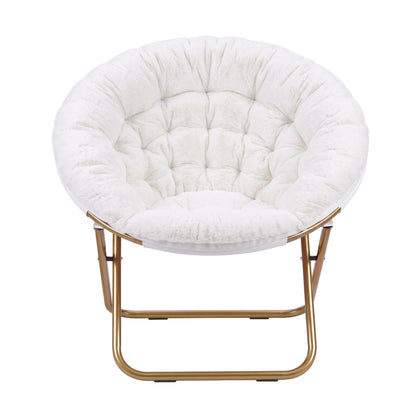 Artiss Cozy Saucer Chair Soft Faux Fur Folding Accent Chair for Bedroom White - Image 4
