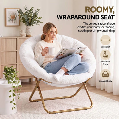 Artiss Cozy Saucer Chair Soft Faux Fur Folding Accent Chair for Bedroom White - Image 6