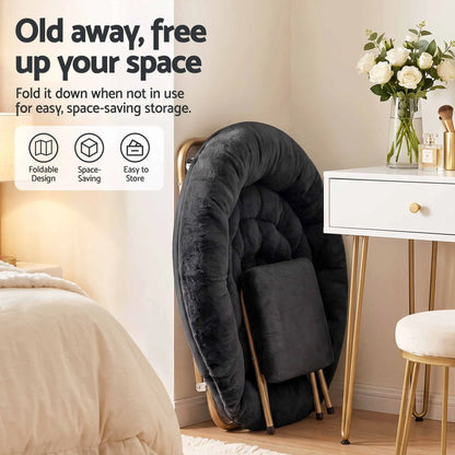 Artiss Comfy Saucer Chair Soft Faux Fur Foldable Accent Chair with Ottoman Black - Image 6