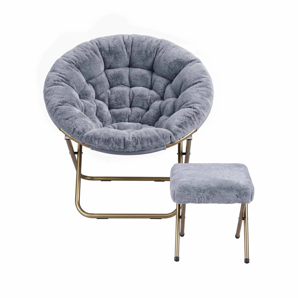 Artiss Comfy Saucer Chair Soft Faux Fur Foldable Accent Chair with Ottoman Grey - Image 4