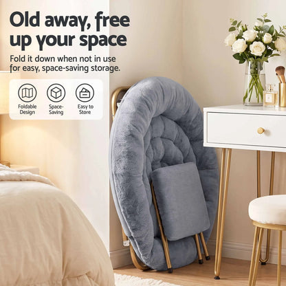 Artiss Comfy Saucer Chair Soft Faux Fur Foldable Accent Chair with Ottoman Grey - Image 6