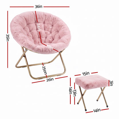 Artiss Comfy Saucer Chair Soft Faux Fur Foldable Accent Chair with Ottoman Pink - Image 3