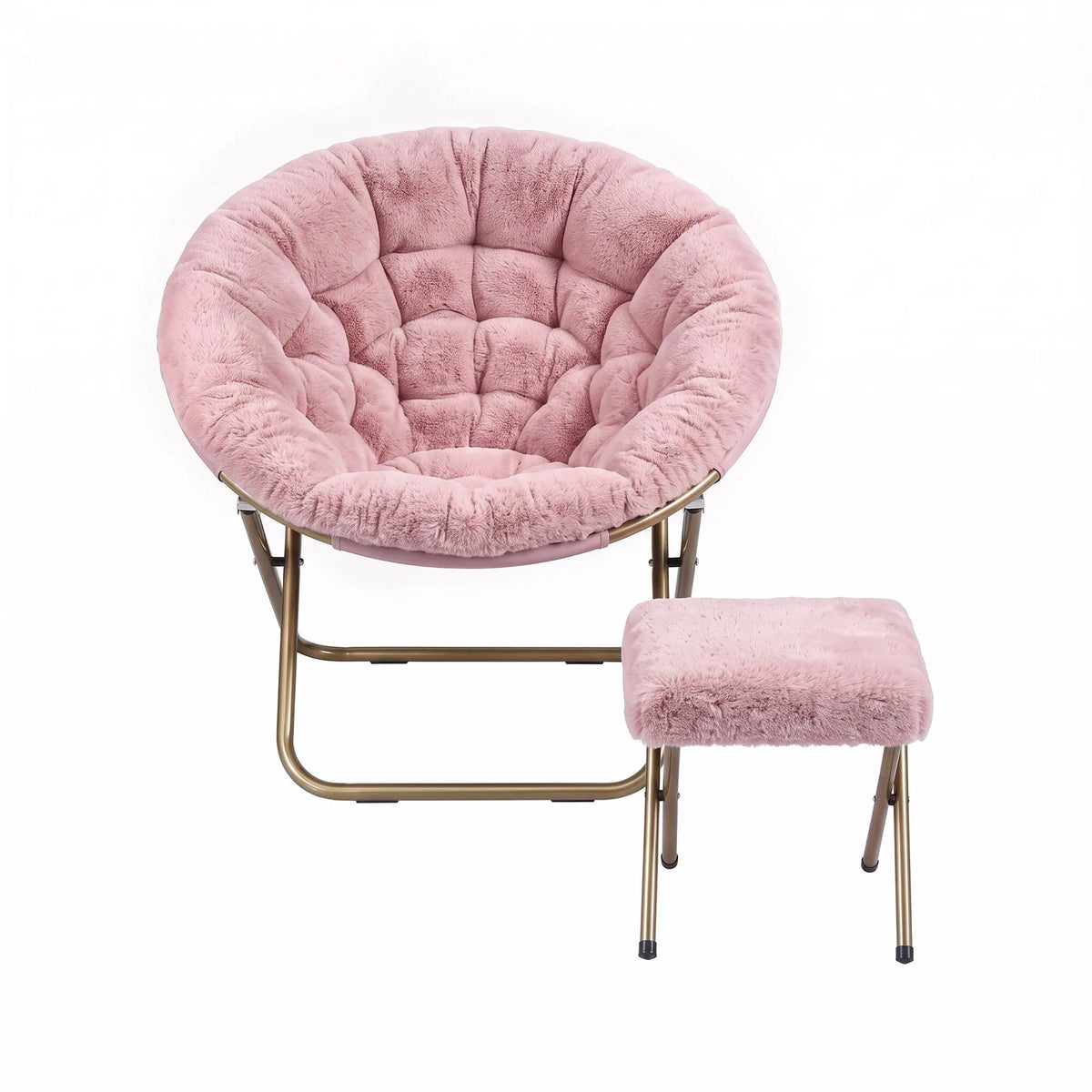 Artiss Comfy Saucer Chair Soft Faux Fur Foldable Accent Chair with Ottoman Pink - Image 4