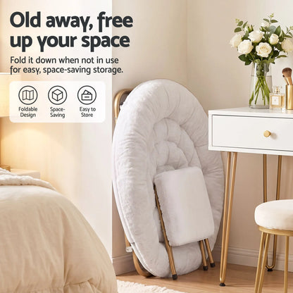 Artiss Comfy Saucer Chair Soft Faux Fur Foldable Accent Chair with Ottoman White - Image 6