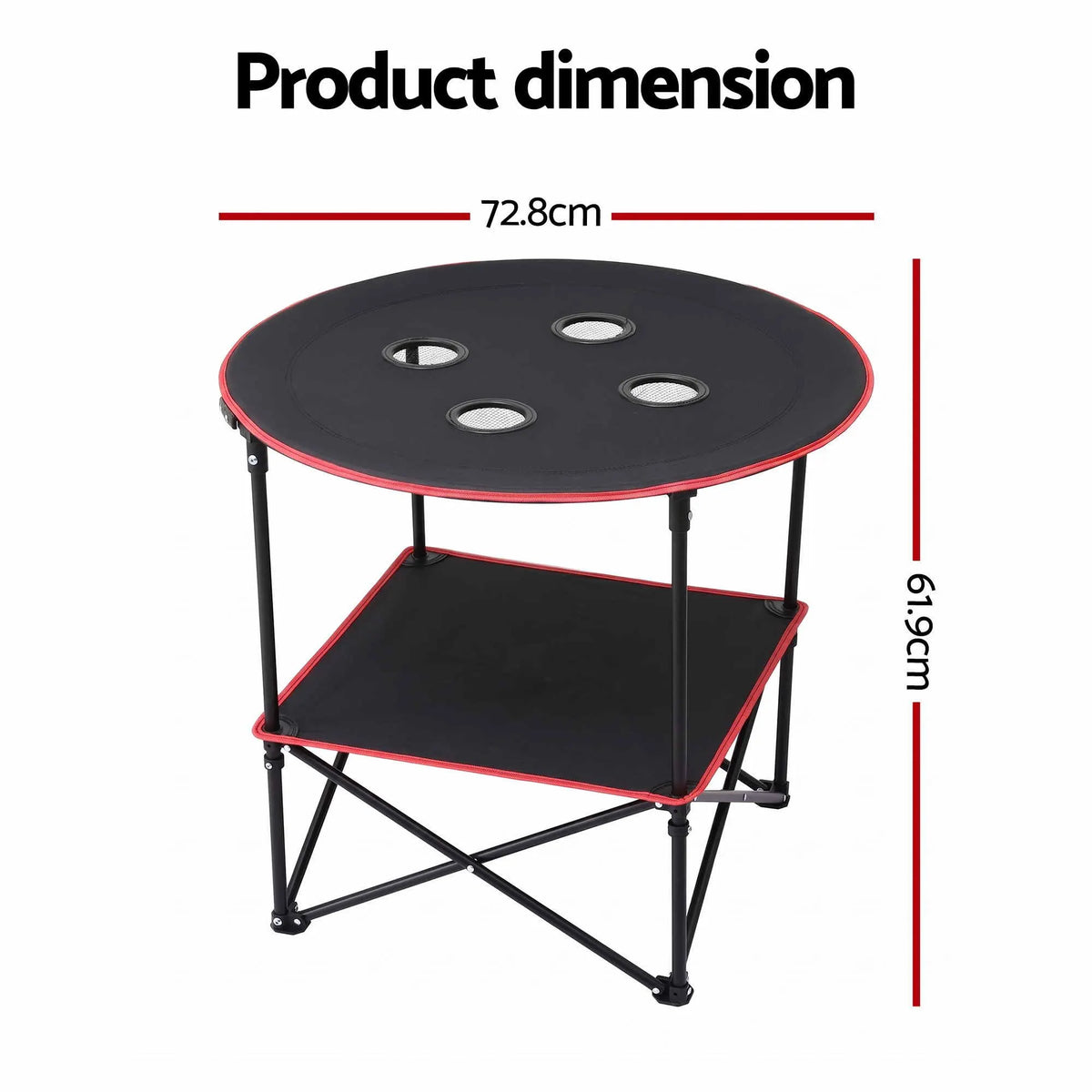 Weisshorn Folding Camping Table with 4 Cup Holders Metal Oxford 73CM Black - Image 3