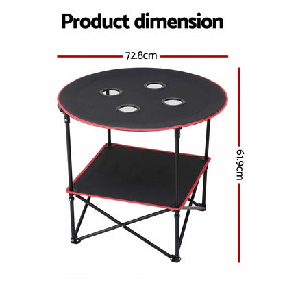 Weisshorn Folding Camping Table with 4 Cup Holders Metal Oxford 73CM Black - Image 3