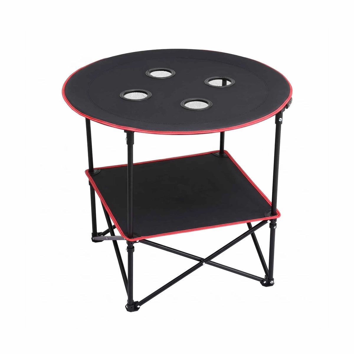 Weisshorn Folding Camping Table with 4 Cup Holders Metal Oxford 73CM Black - Image 4