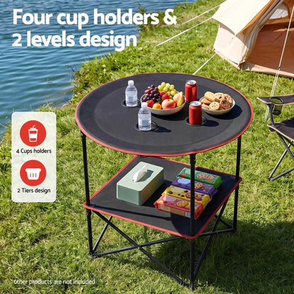 Weisshorn Folding Camping Table with 4 Cup Holders Metal Oxford 73CM Black - Image 5