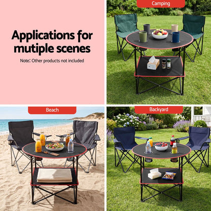 Weisshorn Folding Camping Table with 4 Cup Holders Metal Oxford 73CM Black - Image 7
