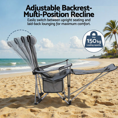 Weisshorn Camping Chair Adjustable Reclining Portable Outdoor Folding Chair Grey - Image 6