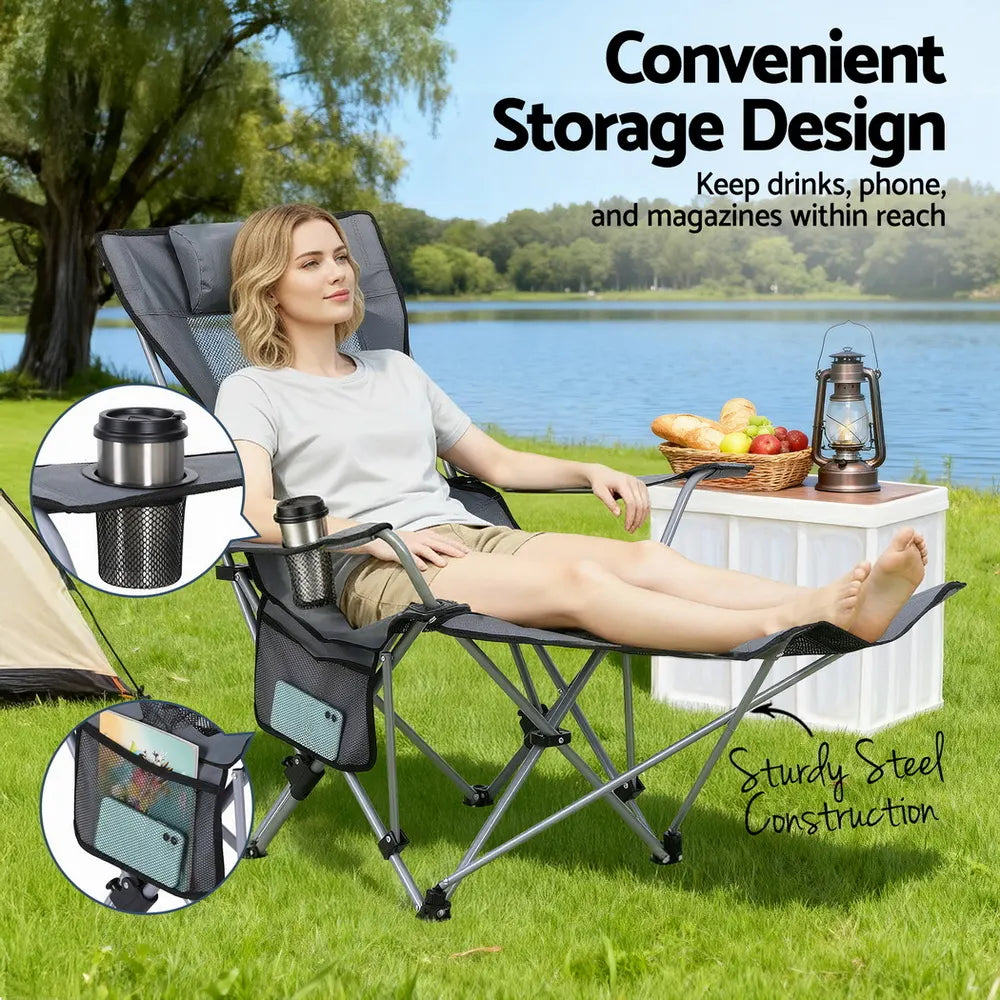 Weisshorn Camping Chair Adjustable Reclining Portable Outdoor Folding Chair Grey - Image 7